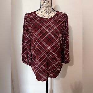Adrienne Vittadini Plaid Button Shoulder Blouse XL